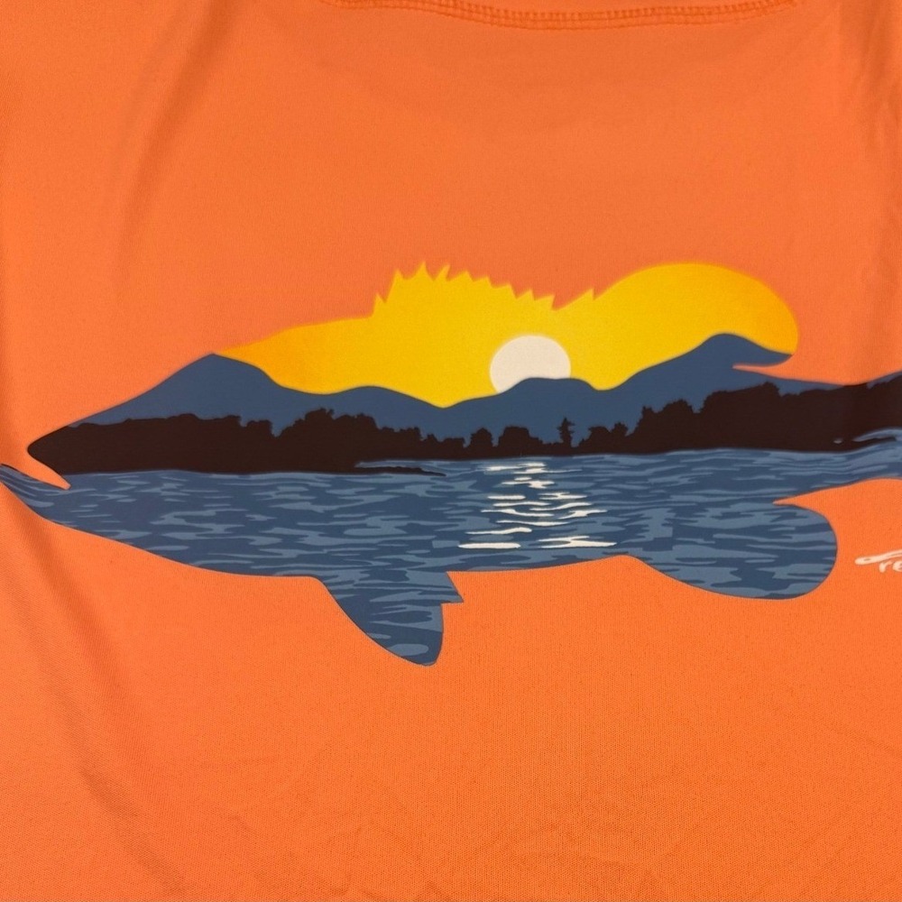 Reel Life XXL Fishing T Shirt Orange‎ Bass Sunset Graphic Long Sleeve - Picture 2 of 8